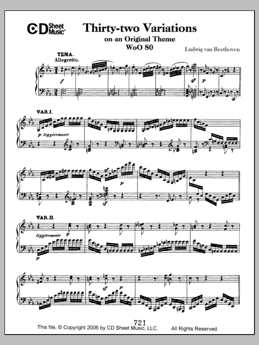 Download Ludwig van Beethoven Variations (32) On An Original Theme, Woo 80 Sheet Music and learn how to play Piano Solo PDF digital score in minutes