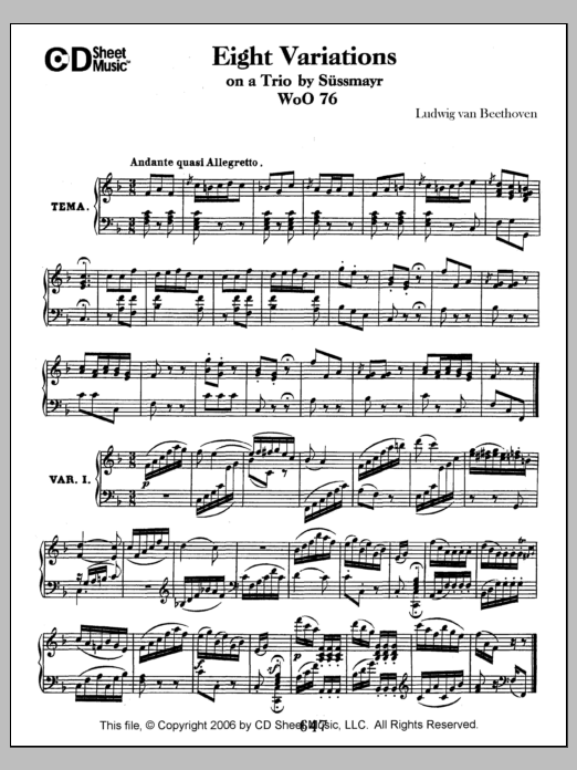 Download Ludwig van Beethoven Variations (8) On A Trio By Sussmayr, Woo 76 Sheet Music and learn how to play Piano Solo PDF digital score in minutes