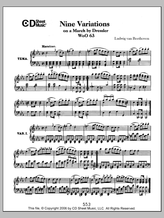 Download Ludwig van Beethoven Variations (9) On A March By Dressler, Woo 63 Sheet Music and learn how to play Piano Solo PDF digital score in minutes