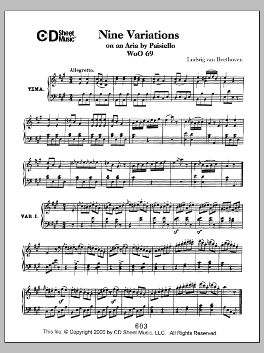 Download Ludwig van Beethoven Variations (9) On An Aria By Paisiello, Woo 69 Sheet Music and learn how to play Piano Solo PDF digital score in minutes