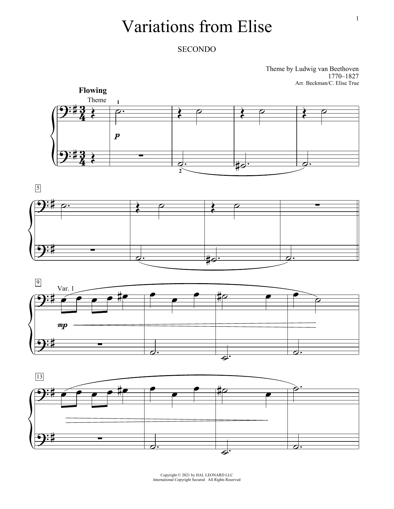 Download Ludwig van Beethoven Variations From Elise Sheet Music and learn how to play Piano Duet PDF digital score in minutes