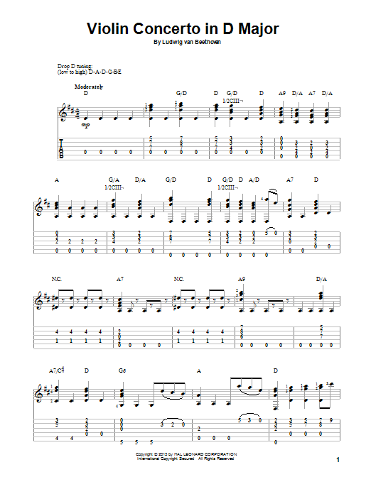 Download Ludwig van Beethoven Violin Concerto In D Major Sheet Music and learn how to play Guitar Tab PDF digital score in minutes