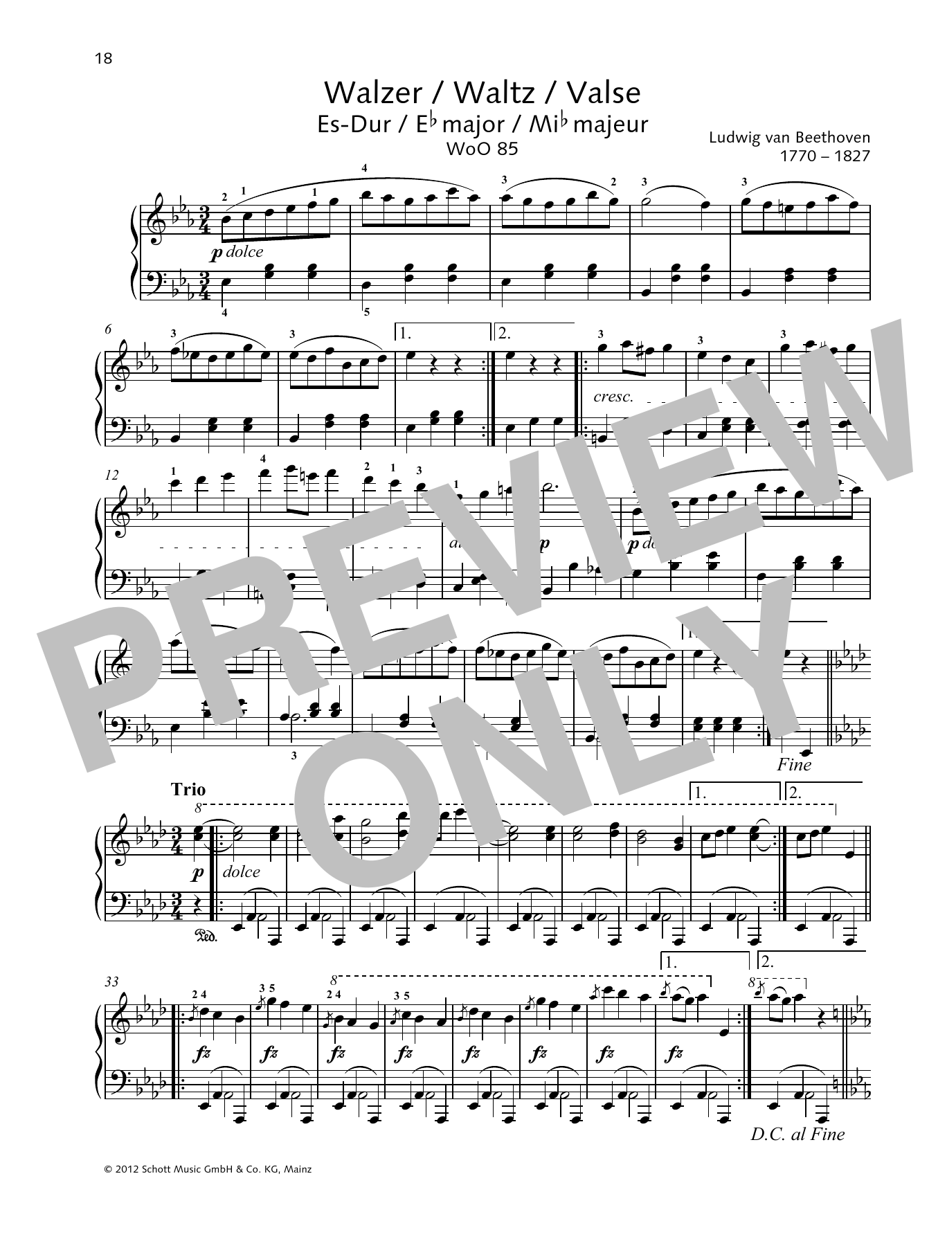 Download Ludwig van Beethoven Waltz E-flat major Sheet Music and learn how to play Piano Solo PDF digital score in minutes