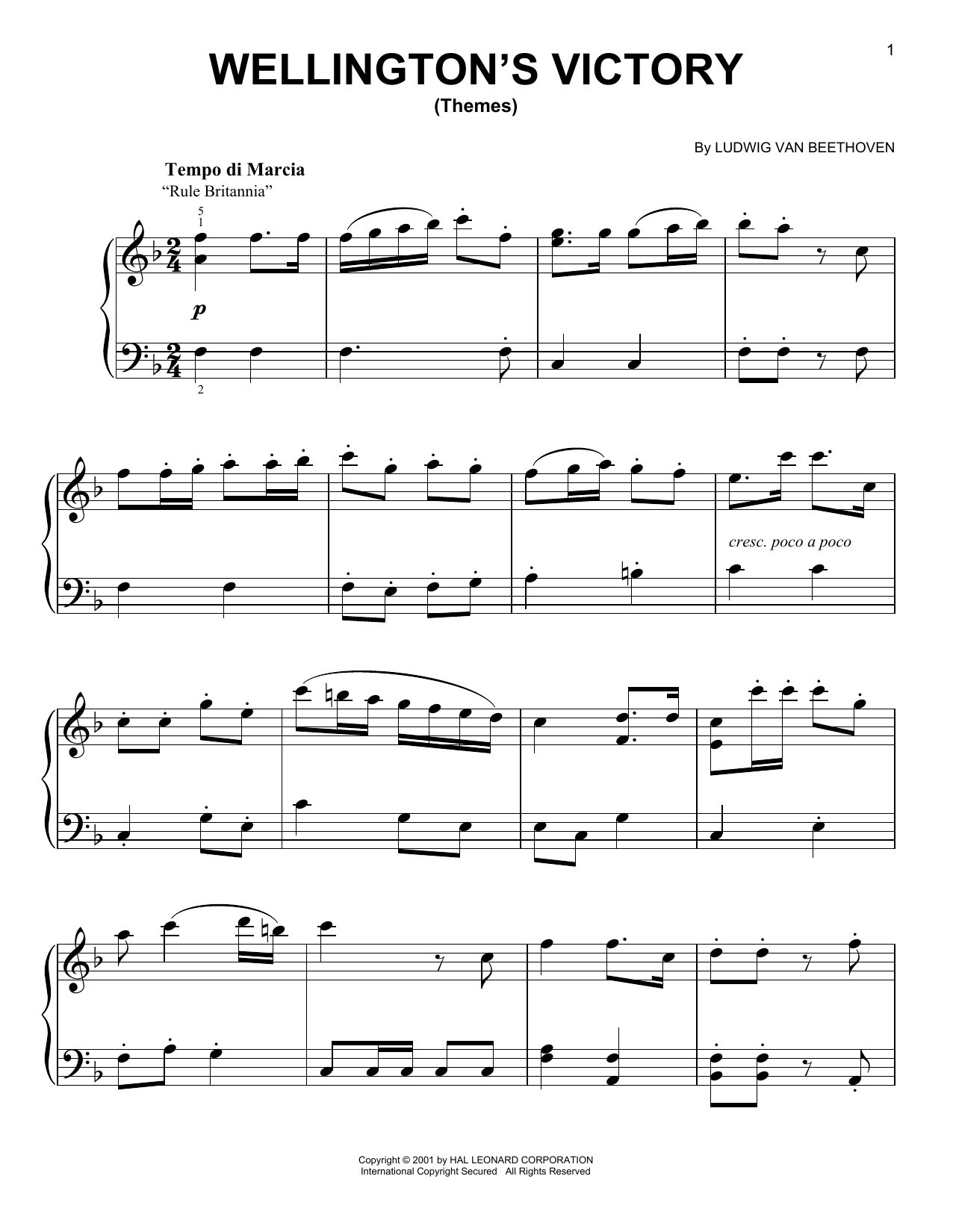 Download Ludwig van Beethoven Wellington's Victory (Themes) Sheet Music and learn how to play Easy Piano PDF digital score in minutes