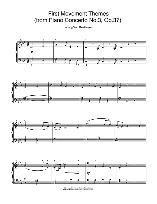 Download Ludwig van Beethoven First Movement Themes (from Piano Concerto No.3, Op.37) Sheet Music and learn how to play Beginner Piano PDF digital score in minutes