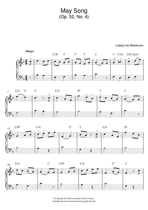 Download Ludwig van Beethoven May Song Op.52, No.4 Sheet Music and learn how to play Beginner Piano PDF digital score in minutes