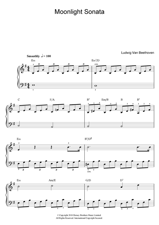 Download Ludwig van Beethoven Moonlight Sonata (Mondscheinsonate), First Movement, Op.27, No.2 Sheet Music and learn how to play Easy Piano PDF digital score in minutes