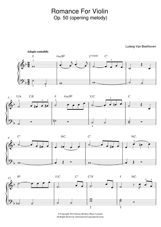 eftermiddag agitation diameter Ludwig van Beethoven "Romance For Violin And Orchestra, No.2 In F Major,  Op.50" Sheet Music Notes | Download Printable PDF Score 104474