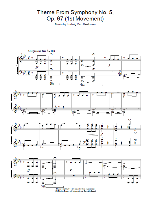 Download Ludwig van Beethoven Theme from Symphony No. 5, Op. 67 (1st Movement) Sheet Music and learn how to play Piano PDF digital score in minutes