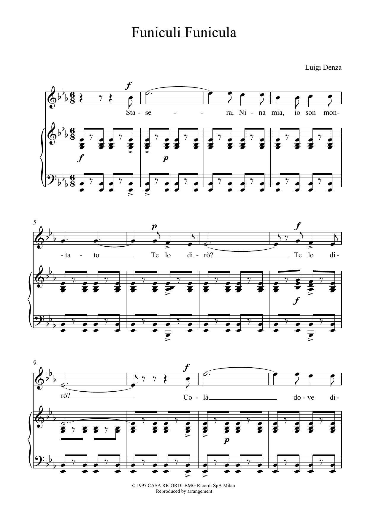 Download Luigi Denza Funiculi Funicula Sheet Music and learn how to play Piano, Vocal & Guitar (Right-Hand Melody) PDF digital score in minutes