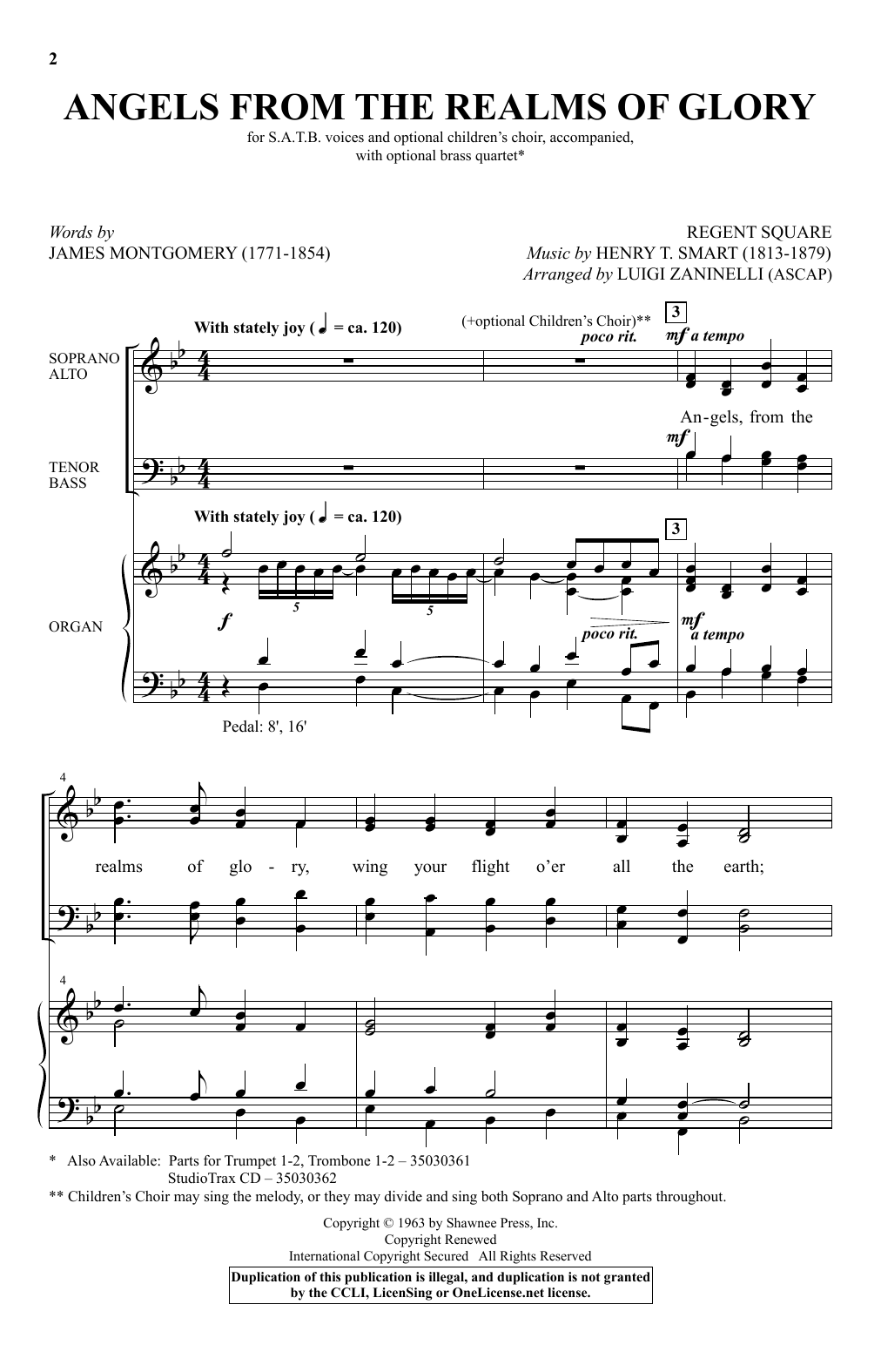 Download Luigi Zaninelli Angels From The Realms Of Glory Sheet Music and learn how to play Choral PDF digital score in minutes