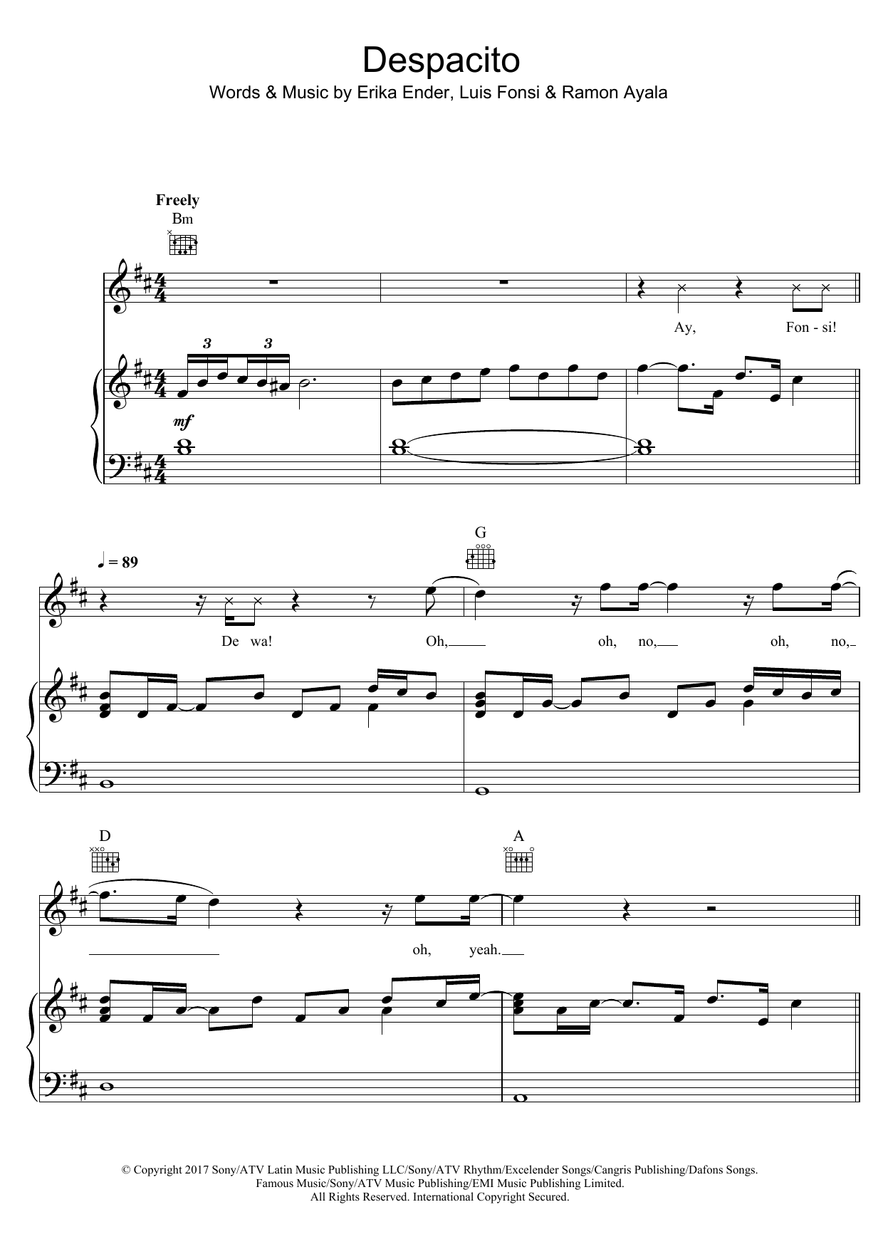 Download Luis Fonsi Despacito (feat. Daddy Yankee) Sheet Music and learn how to play Piano, Vocal & Guitar (Right-Hand Melody) PDF digital score in minutes