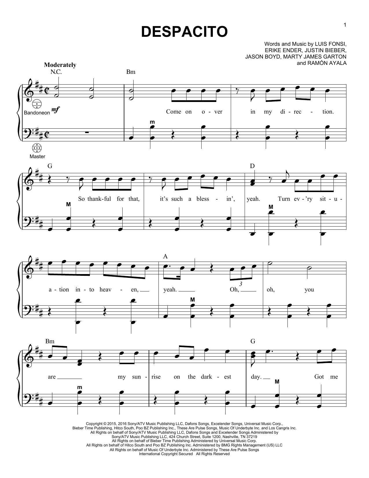 Download Luis Fonsi & Daddy Yankee feat. Justin Bieber Despacito (arr. Gary Meisner) Sheet Music and learn how to play Accordion PDF digital score in minutes