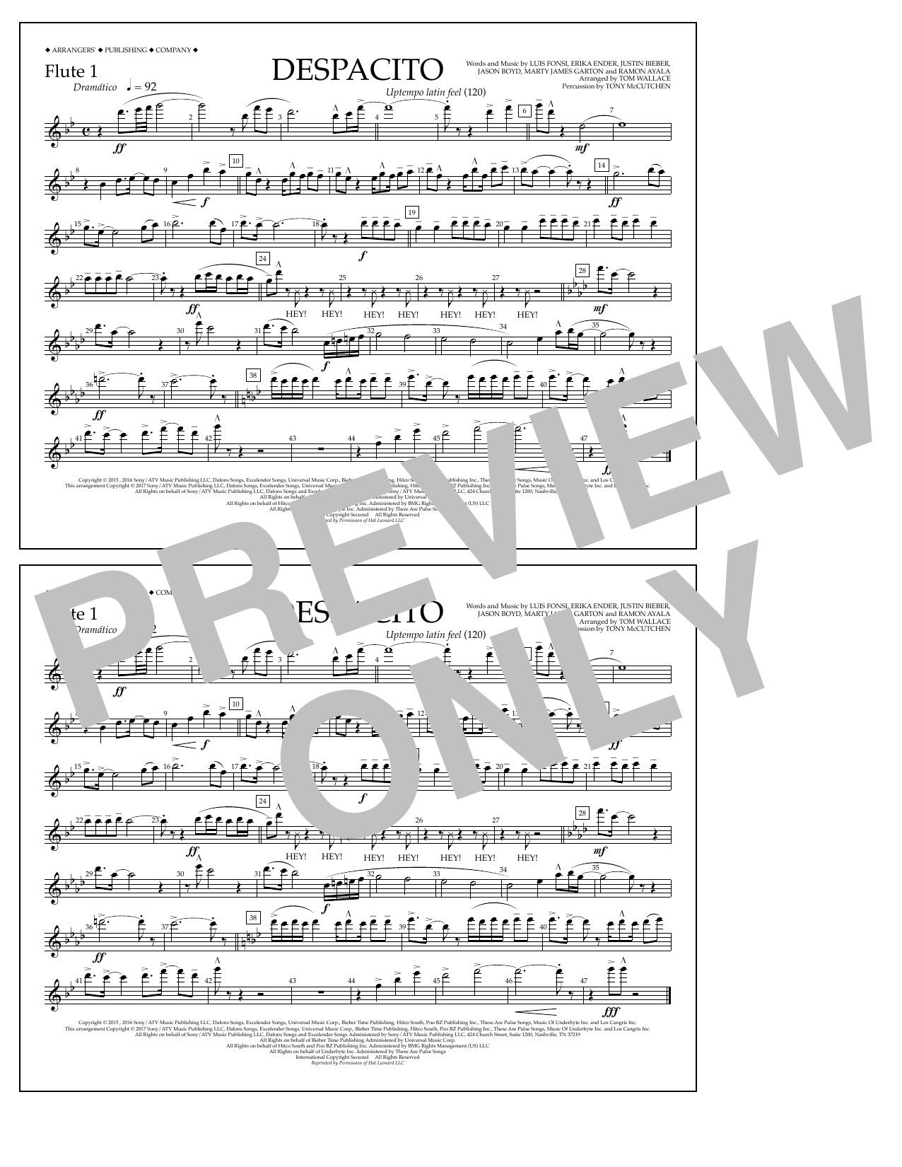 Download Luis Fonsi & Daddy Yankee feat. Justin Bieber Despacito (arr. Tom Wallace) - Flute 1 Sheet Music and learn how to play Marching Band PDF digital score in minutes