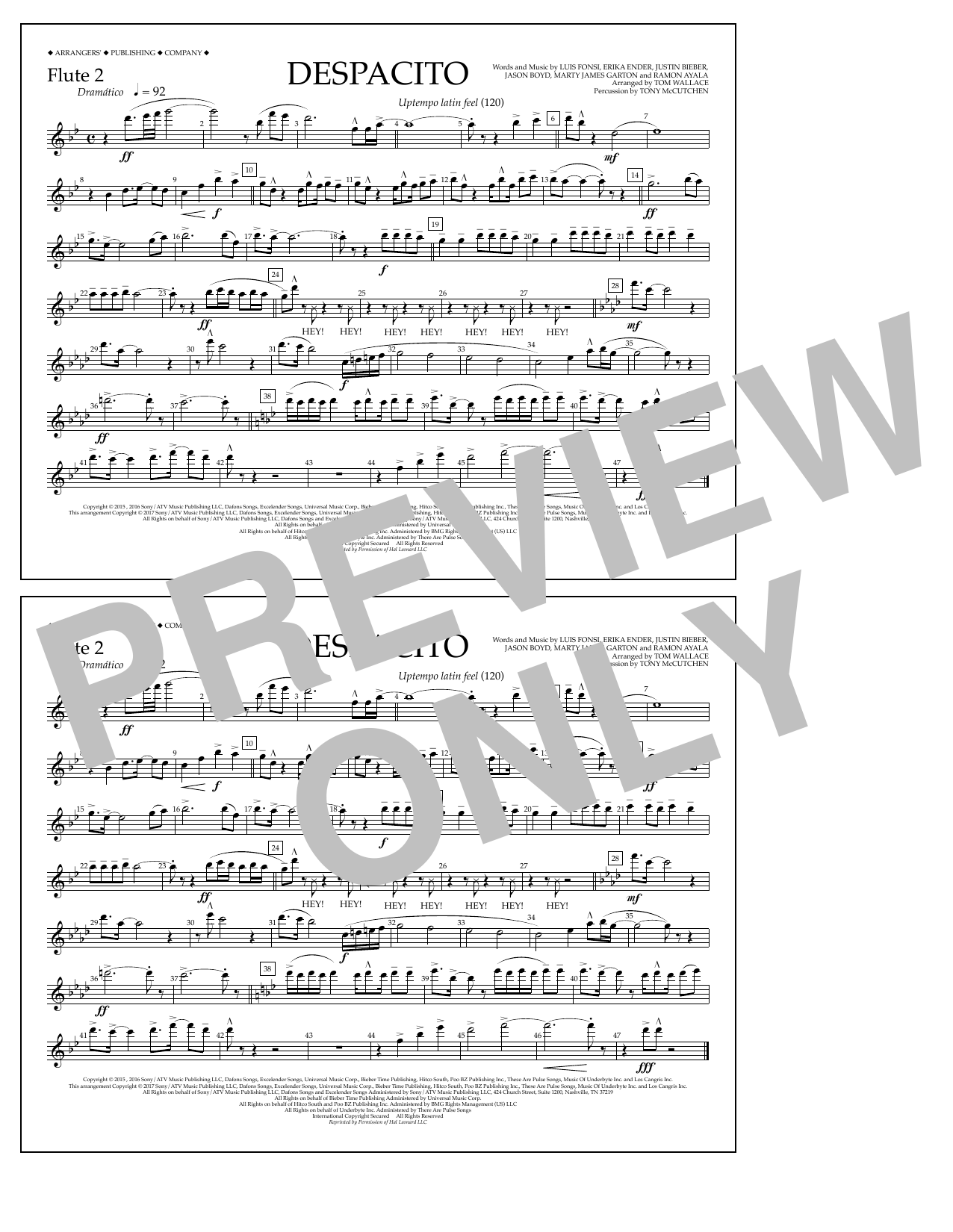 Download Luis Fonsi & Daddy Yankee feat. Justin Bieber Despacito (arr. Tom Wallace) - Flute 2 Sheet Music and learn how to play Marching Band PDF digital score in minutes