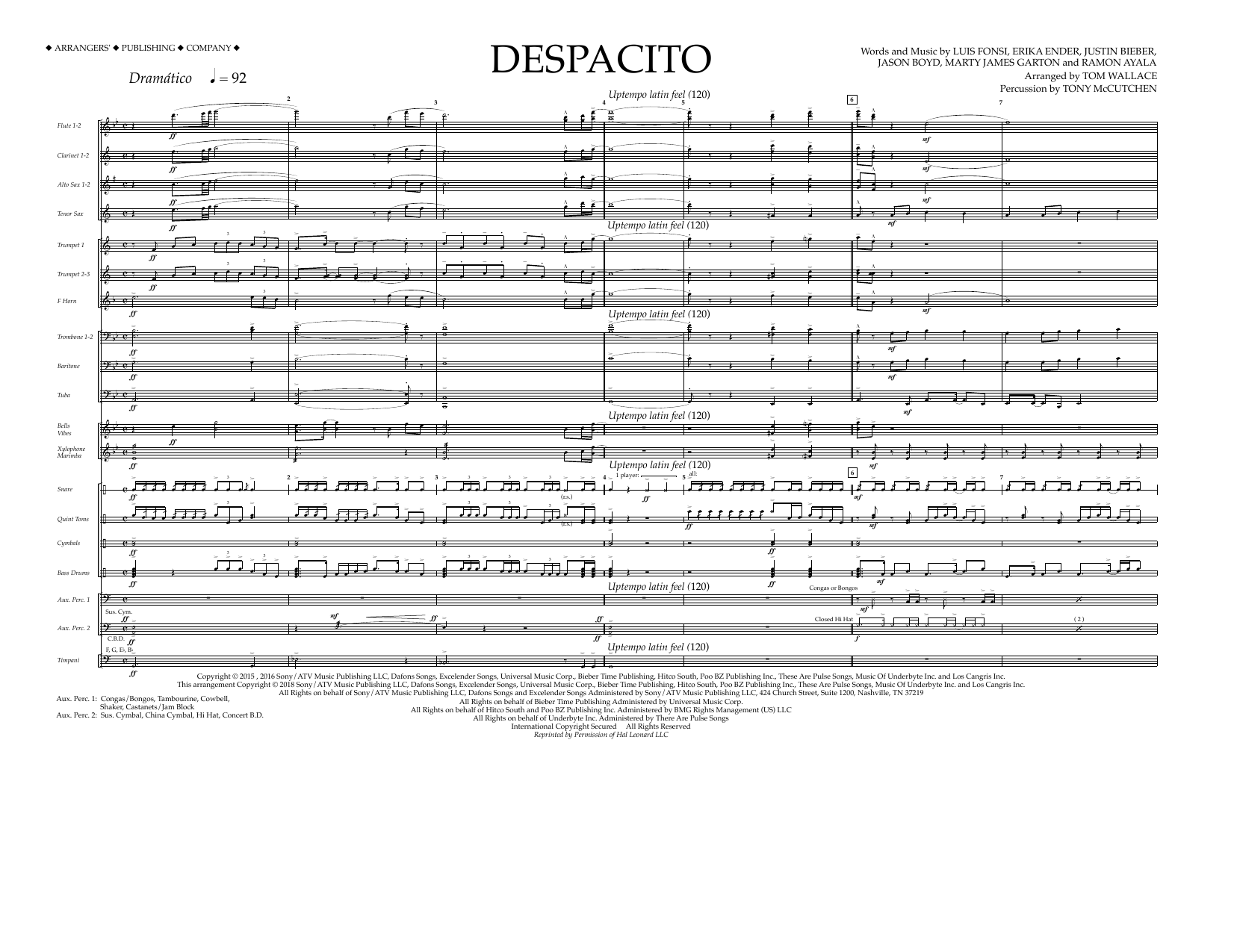 Download Luis Fonsi & Daddy Yankee feat. Justin Bieber Despacito (arr. Tom Wallace) - Full Score Sheet Music and learn how to play Marching Band PDF digital score in minutes