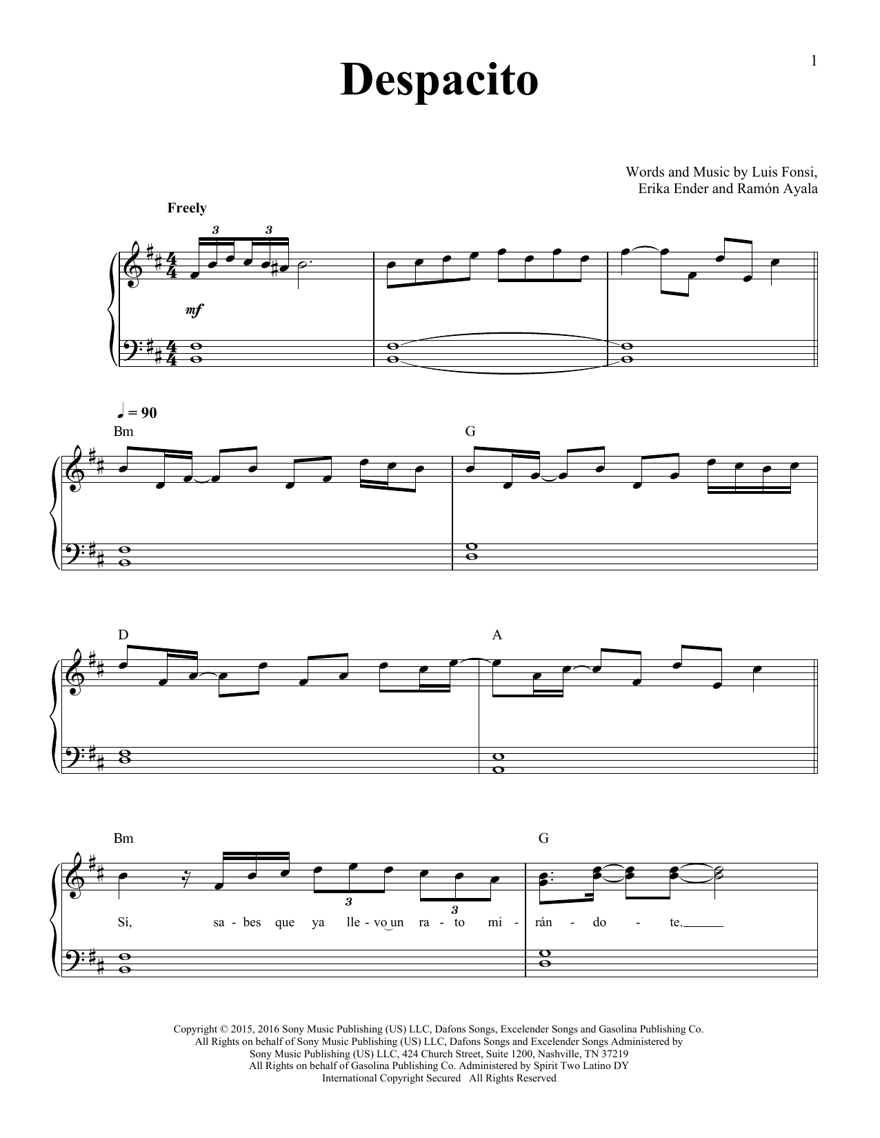 Download Luis Fonsi Despacito (feat. Daddy Yankee) Sheet Music and learn how to play Easy Piano PDF digital score in minutes