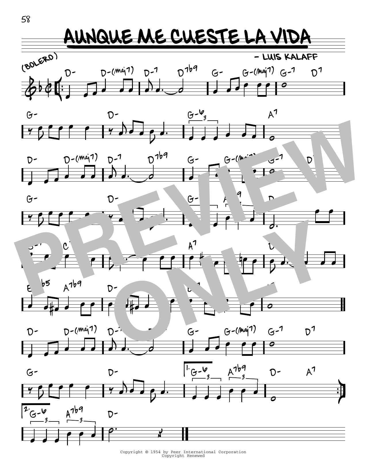 Download Luis Kalaff Aunque Me Cueste La Vida Sheet Music and learn how to play Real Book – Melody & Chords PDF digital score in minutes