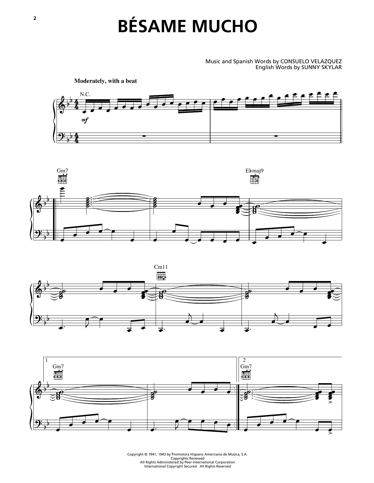 Download Luis Miguel Bésame Mucho (Kiss Me Much) Sheet Music and learn how to play Piano, Vocal & Guitar Chords (Right-Hand Melody) PDF digital score in minutes
