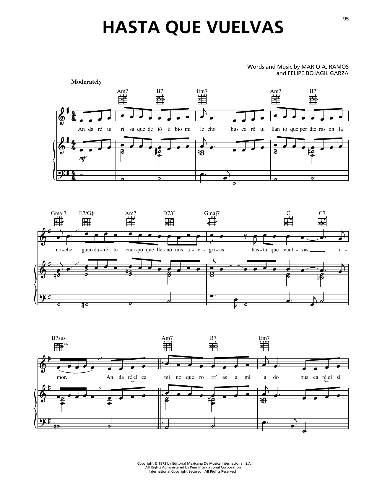 Download Luis Miguel Hasta Que Vuelvas Sheet Music and learn how to play Piano, Vocal & Guitar Chords (Right-Hand Melody) PDF digital score in minutes