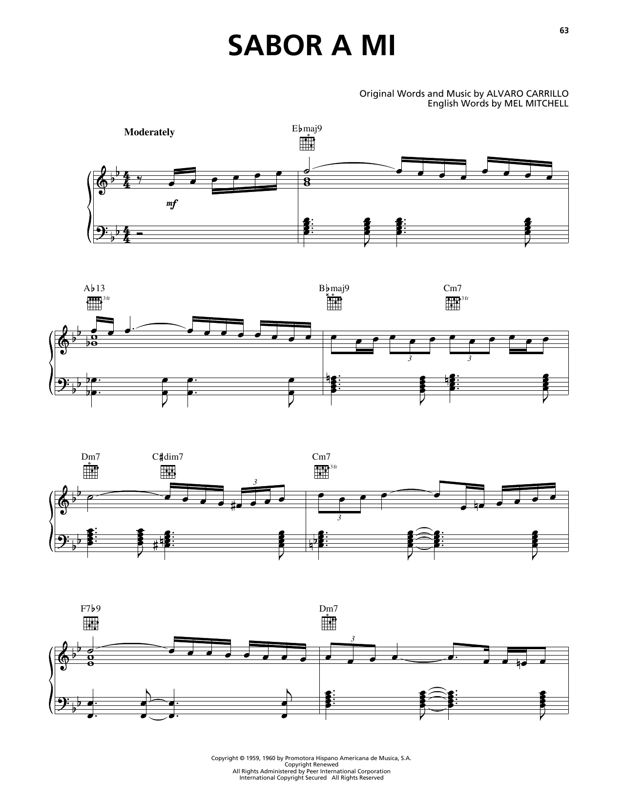 Download Luis Miguel Sabor A Mi (Be True To Me) Sheet Music and learn how to play Piano, Vocal & Guitar (Right-Hand Melody) PDF digital score in minutes