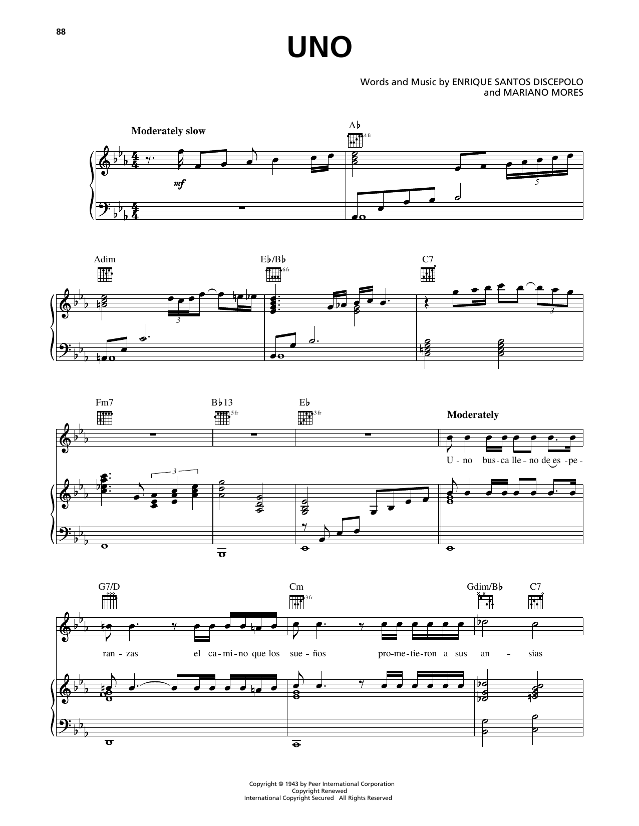 Download Luis Miguel Uno Sheet Music and learn how to play Piano, Vocal & Guitar Chords (Right-Hand Melody) PDF digital score in minutes