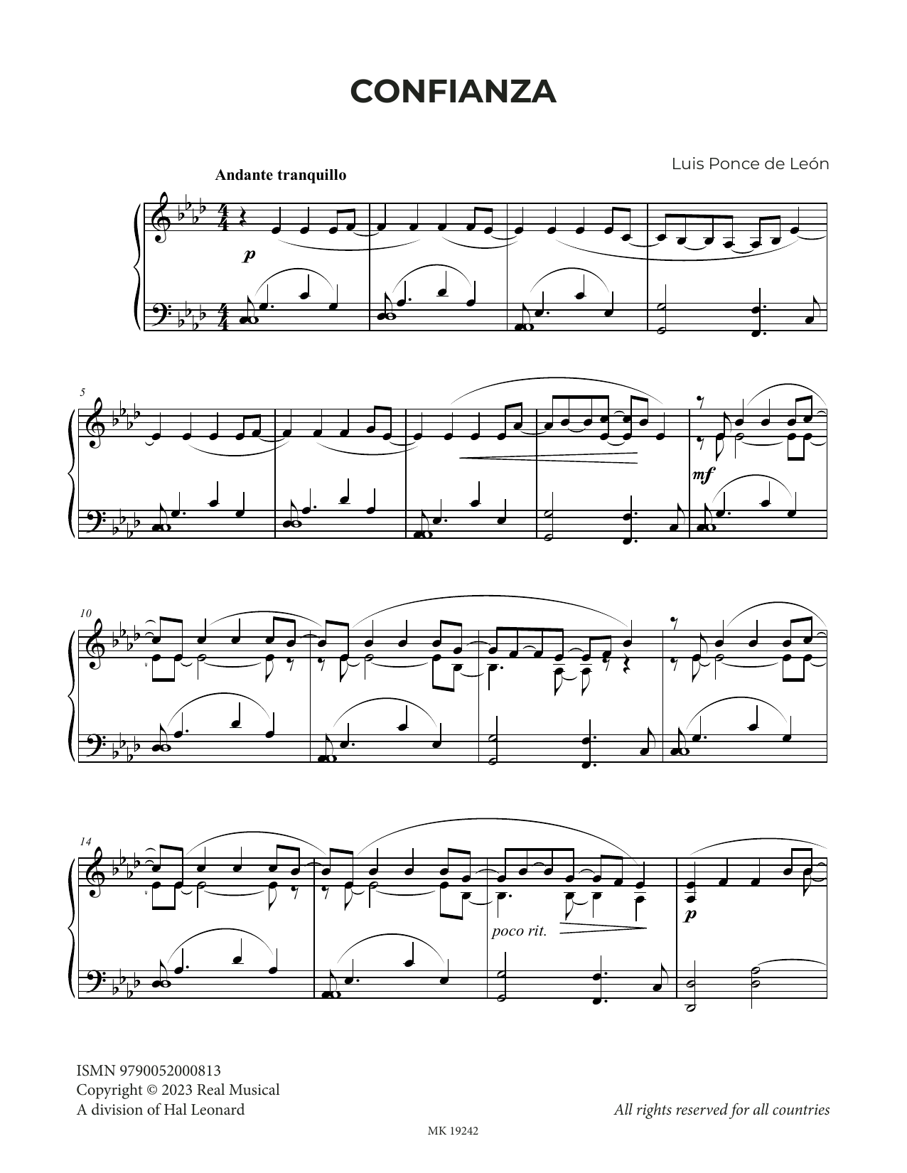 Download Luis Ponce de León Confianza Sheet Music and learn how to play Piano Solo PDF digital score in minutes