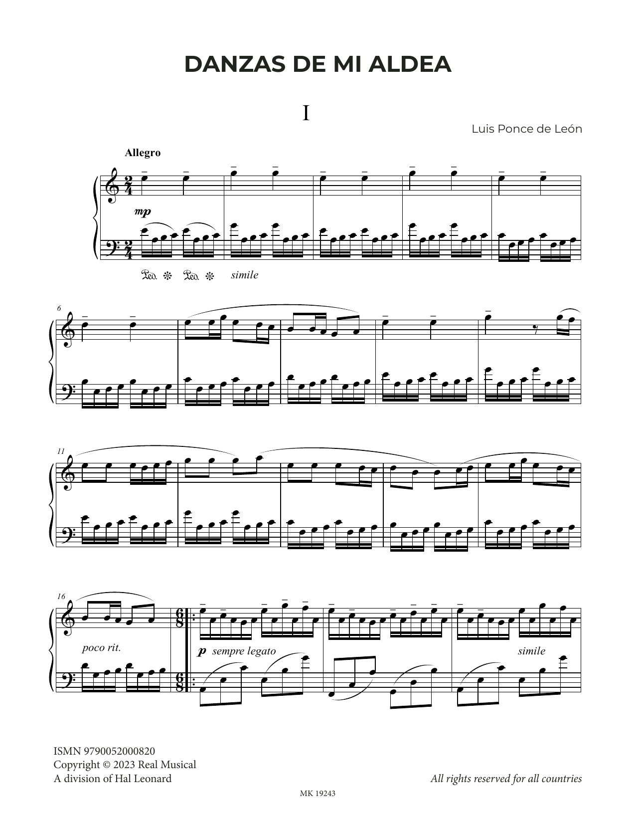 Download Luis Ponce de León Danzas de Mi Aldea Sheet Music and learn how to play Piano Solo PDF digital score in minutes