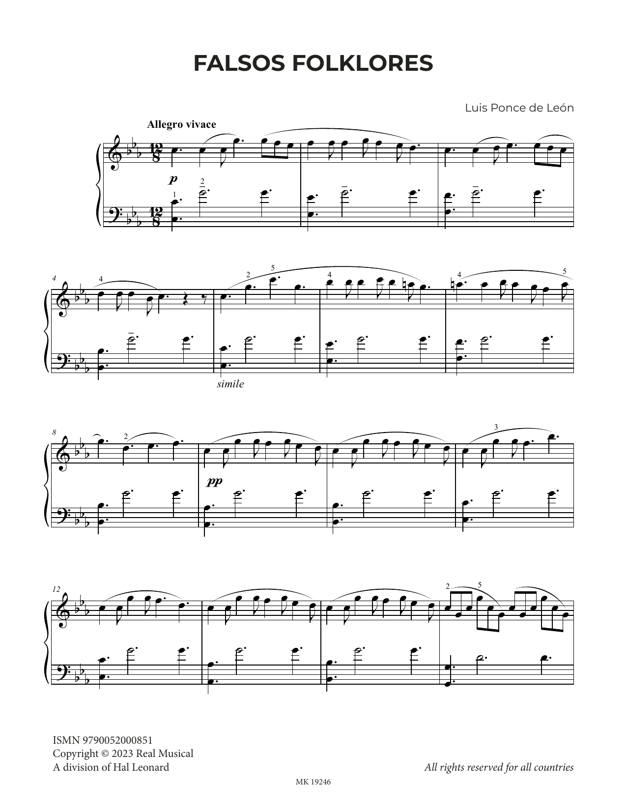 Download Luis Ponce de León Falsos Folklores Sheet Music and learn how to play Piano Solo PDF digital score in minutes