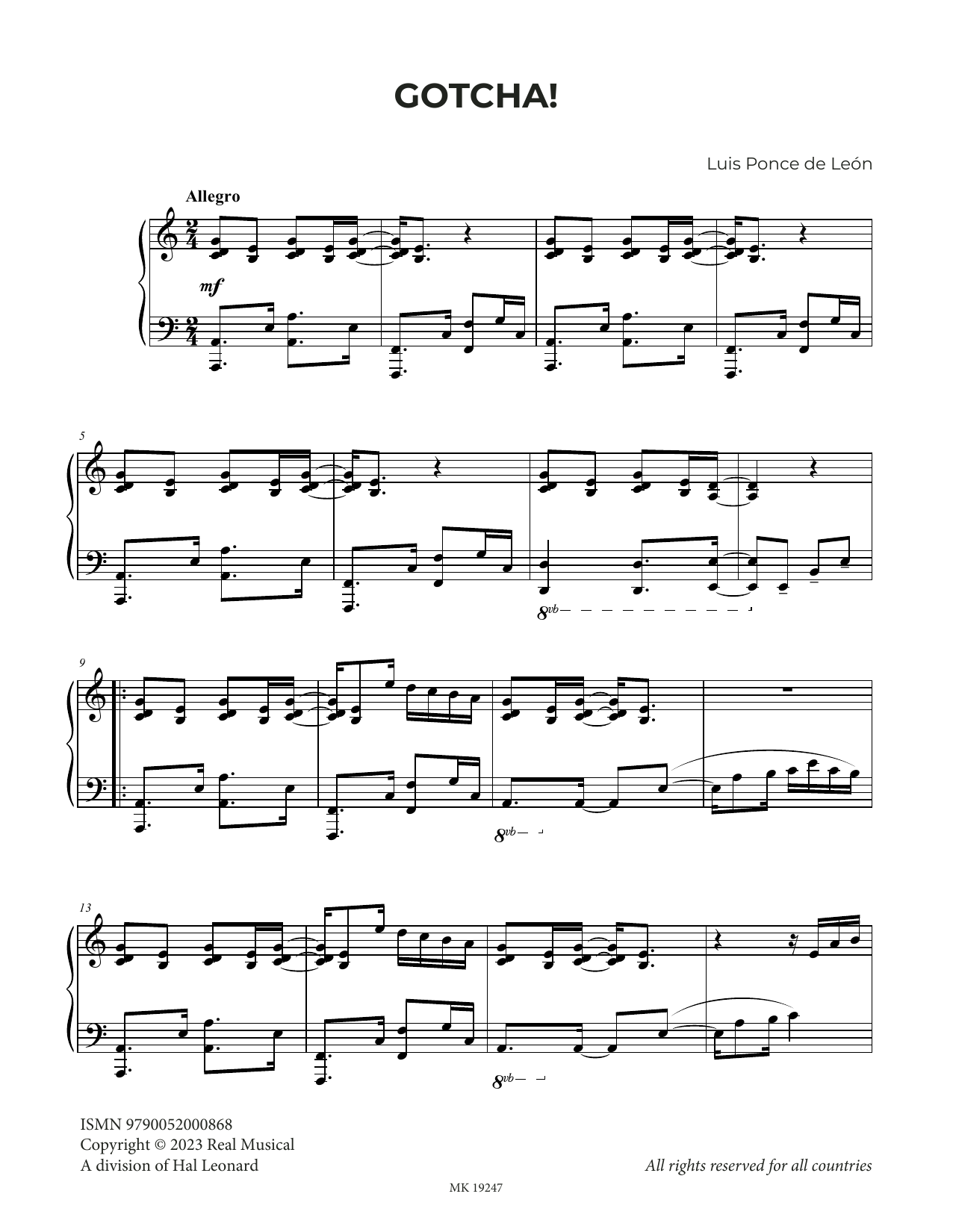 Download Luis Ponce de León Gotcha! Sheet Music and learn how to play Piano Solo PDF digital score in minutes