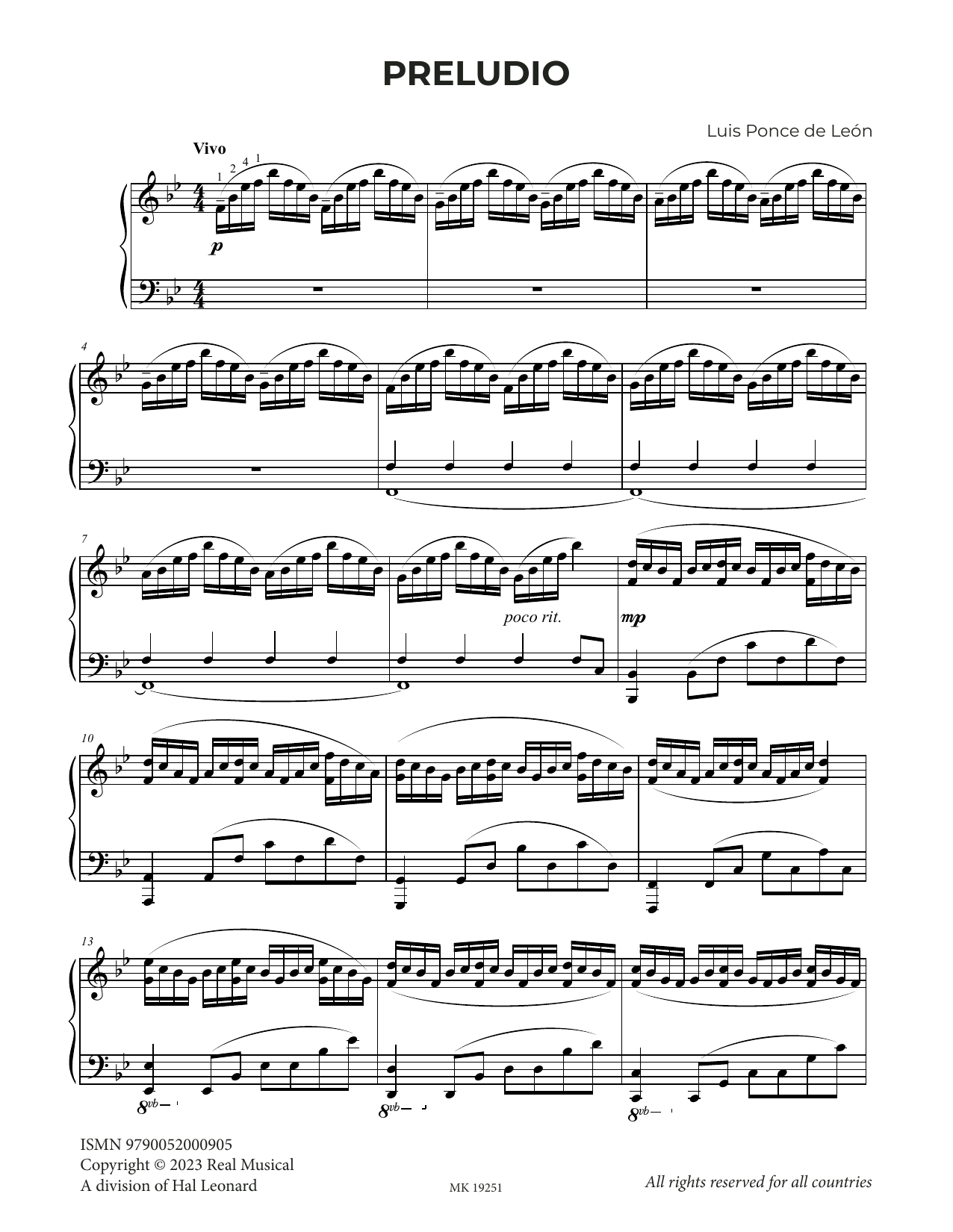 Download Luis Ponce de León Preludio Sheet Music and learn how to play Piano Solo PDF digital score in minutes