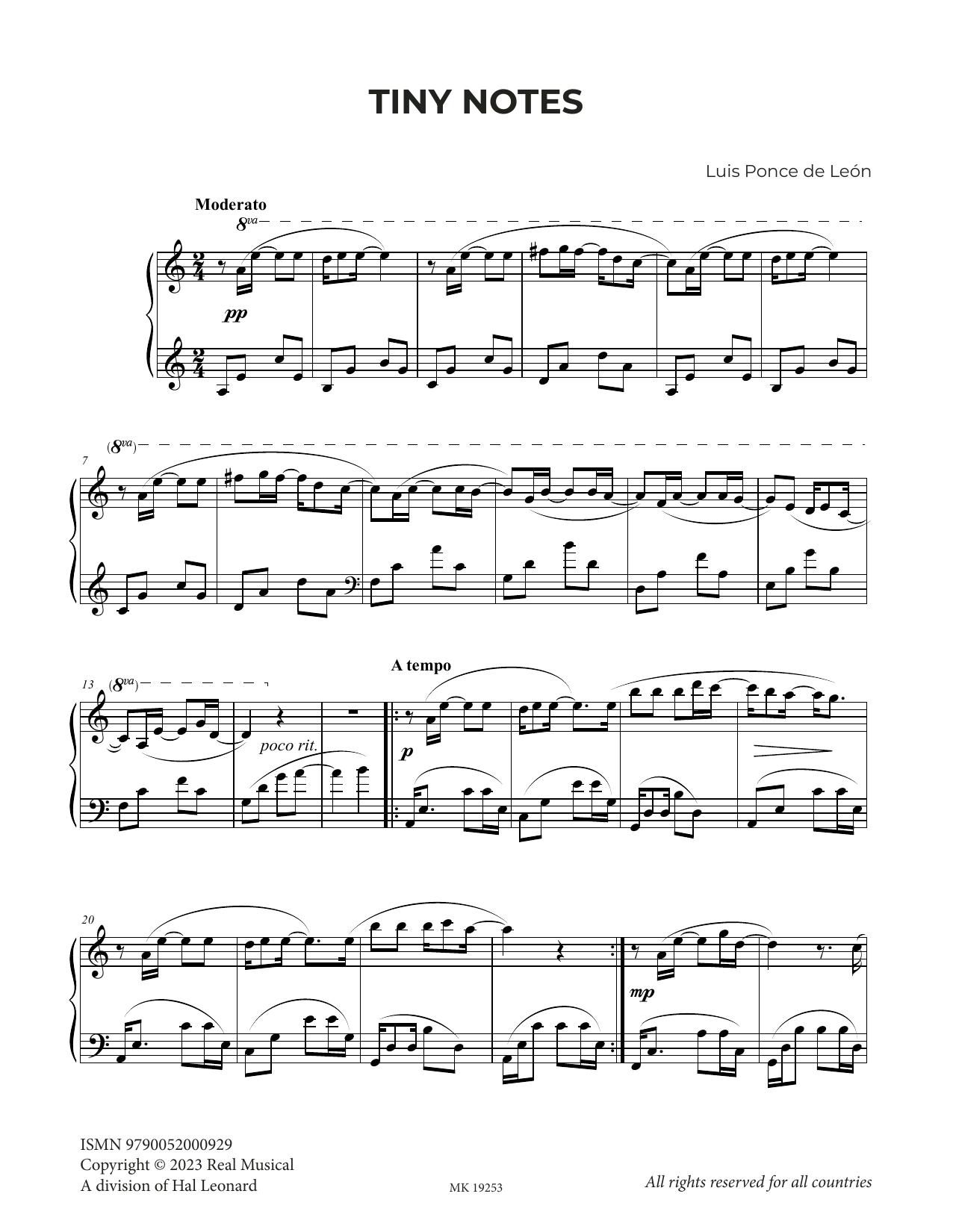 Download Luis Ponce de León Tiny Notes Sheet Music and learn how to play Piano Solo PDF digital score in minutes