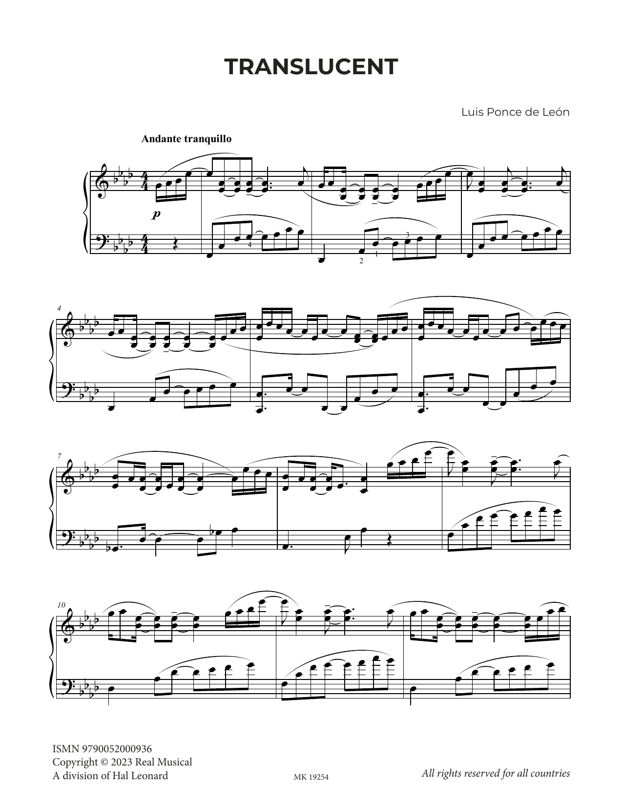 Download Luis Ponce de León Translucent Sheet Music and learn how to play Piano Solo PDF digital score in minutes