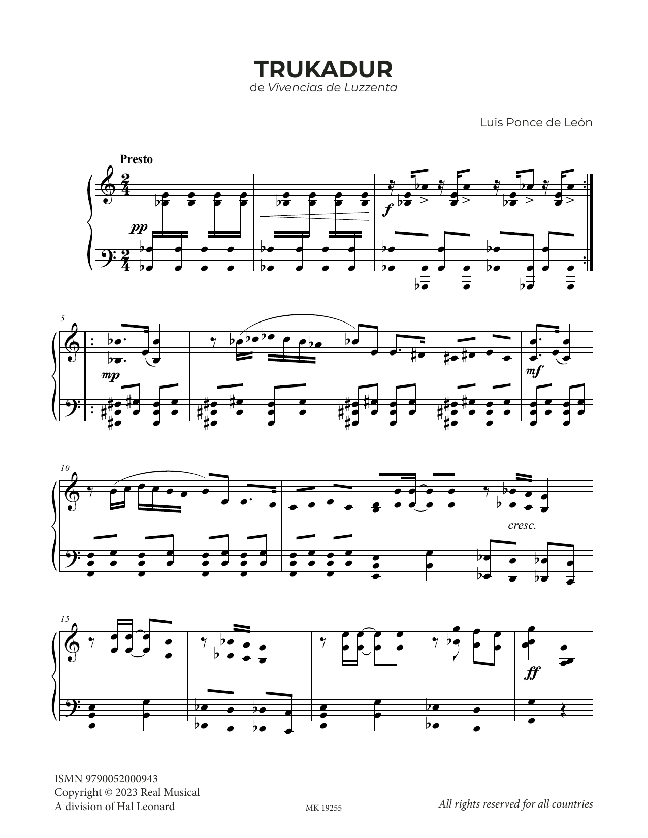 Download Luis Ponce de León Trukadur Sheet Music and learn how to play Piano Solo PDF digital score in minutes