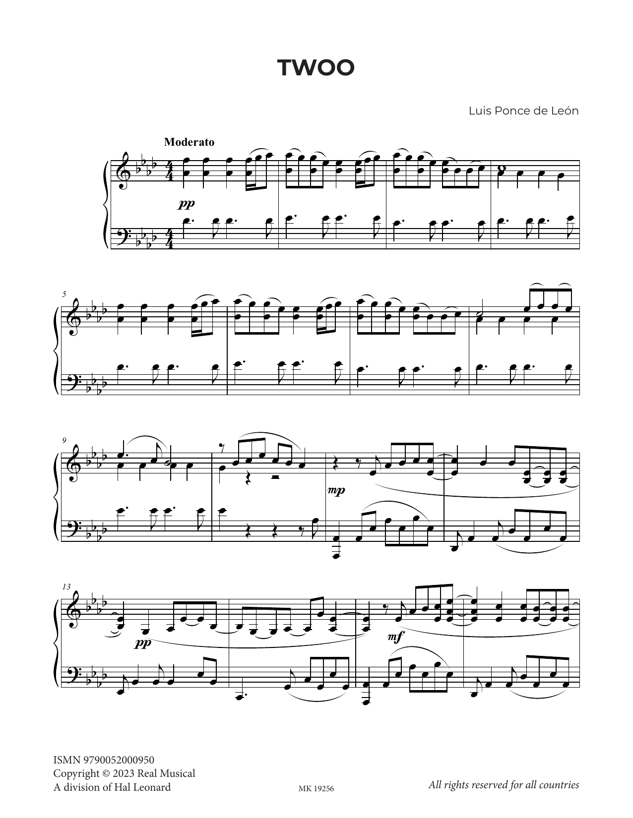 Download Luis Ponce de León Twoo Sheet Music and learn how to play Piano Solo PDF digital score in minutes