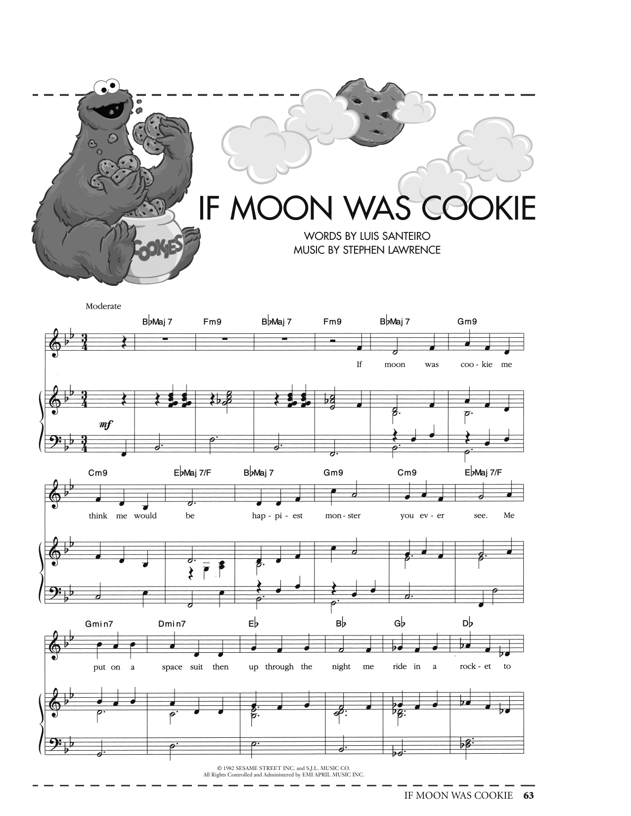 Download Luis Santeiro If Moon Was Cookie (from Sesame Street) Sheet Music and learn how to play Piano, Vocal & Guitar Chords (Right-Hand Melody) PDF digital score in minutes