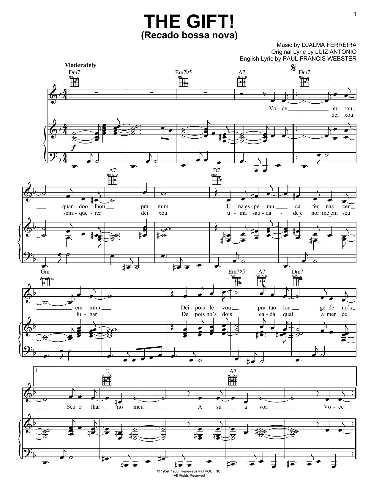 Download Luiz Antonio The Gift! (Recado Bossa Nova) Sheet Music and learn how to play Real Book – Melody & Chords – C Instruments PDF digital score in minutes