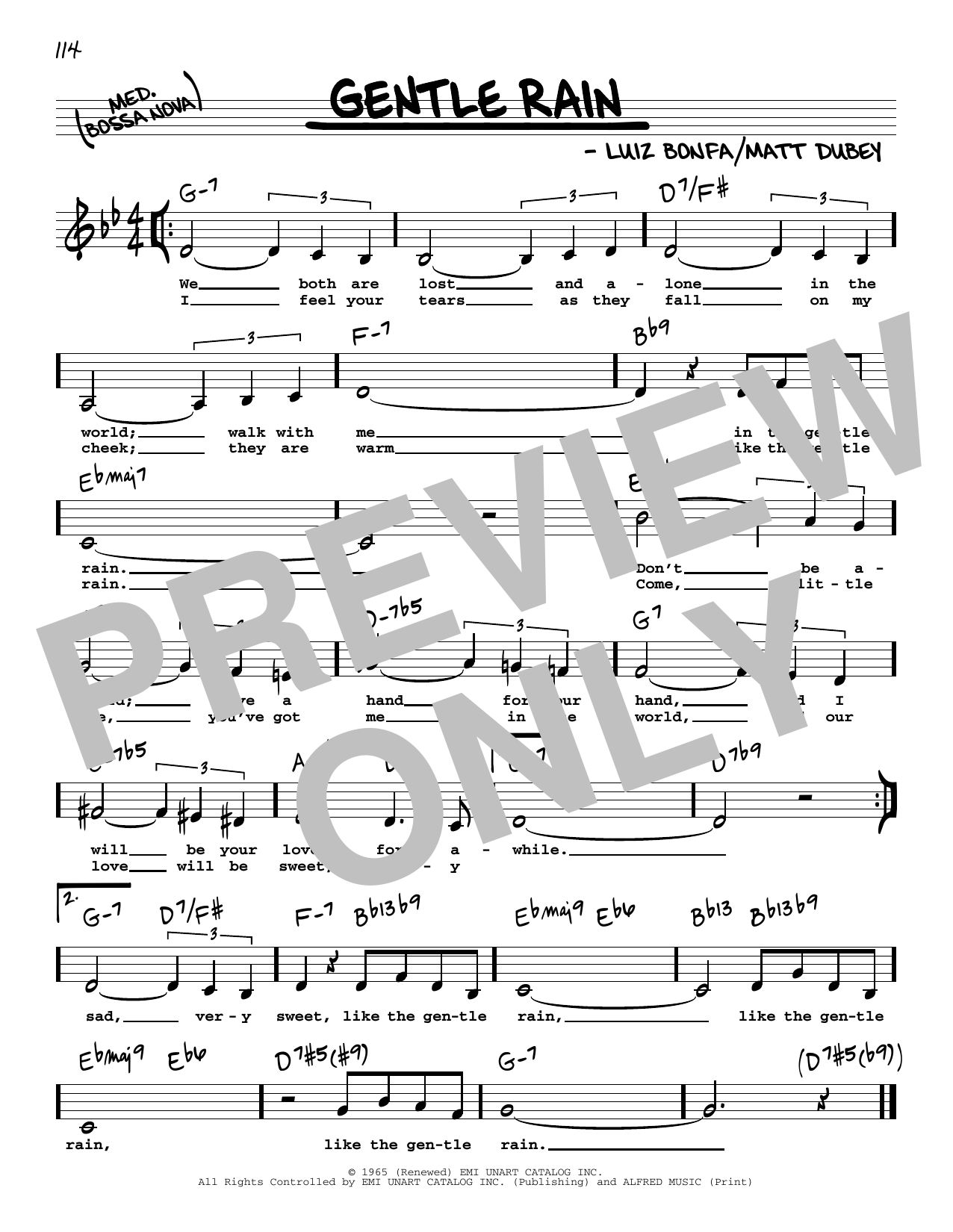 Download Luiz Bonfa Gentle Rain (Low Voice) Sheet Music and learn how to play Real Book – Melody, Lyrics & Chords PDF digital score in minutes