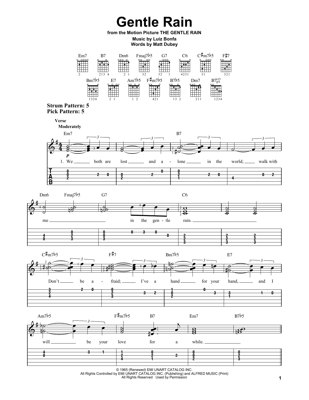 Download Luiz Bonfa Gentle Rain Sheet Music and learn how to play Easy Guitar Tab PDF digital score in minutes