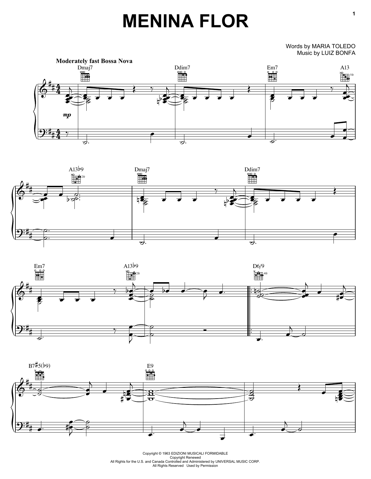 Download Luiz Bonfa Menina Flor Sheet Music and learn how to play Piano PDF digital score in minutes