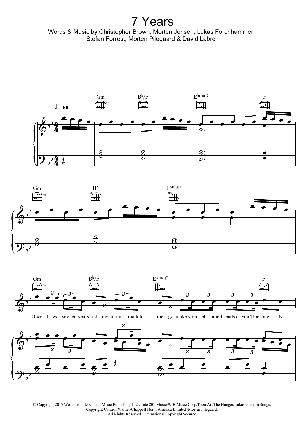 Download Lukas Graham 7 Years Sheet Music and learn how to play Piano (Big Notes) PDF digital score in minutes