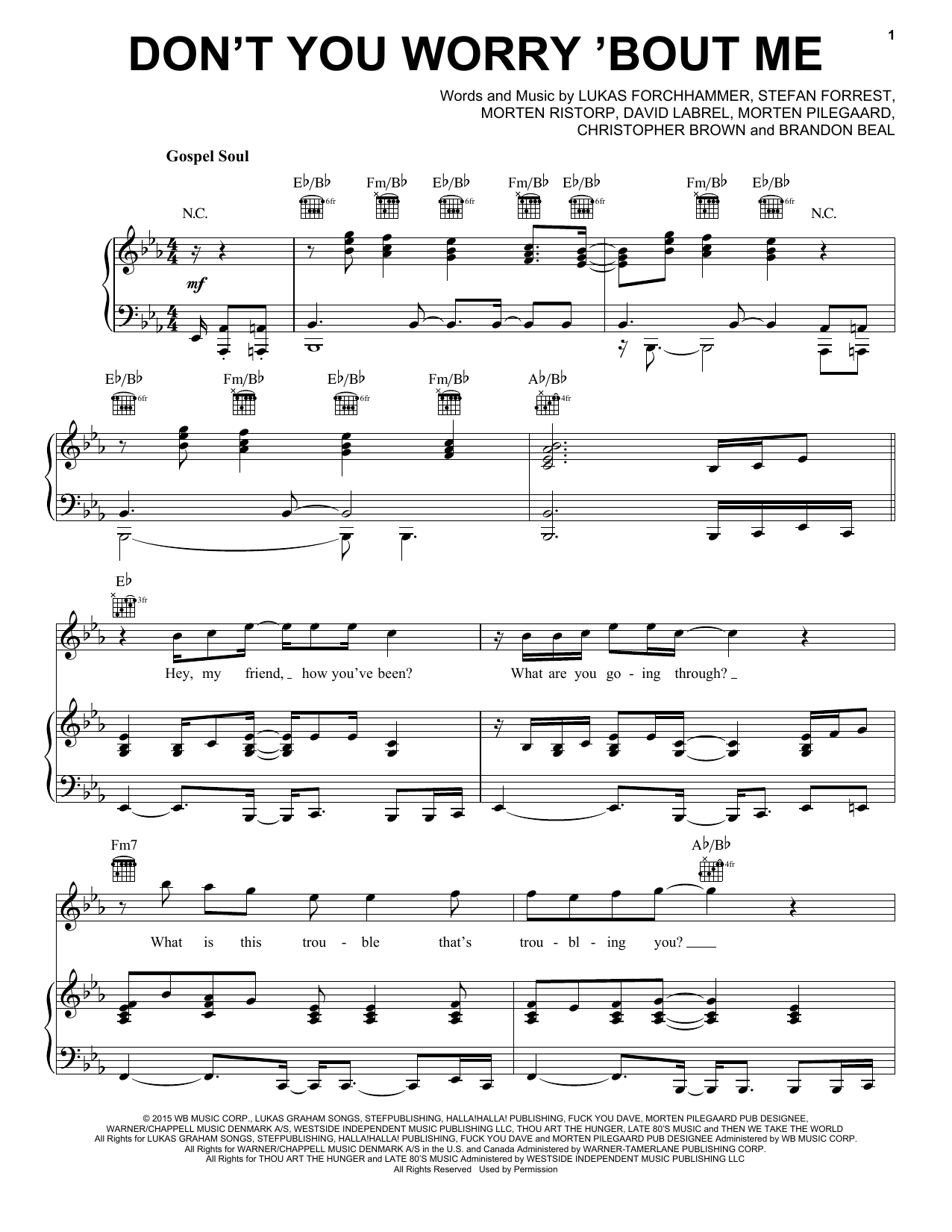 Download Lukas Graham Don't You Worry 'Bout Me Sheet Music and learn how to play Piano, Vocal & Guitar (Right-Hand Melody) PDF digital score in minutes