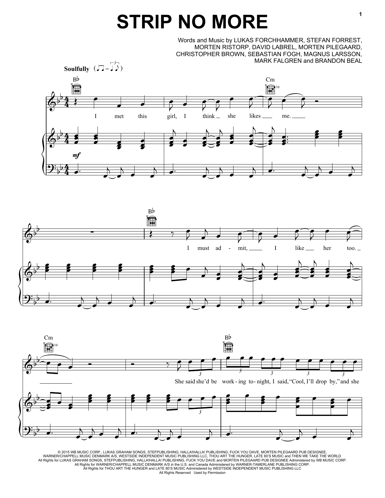 Download Lukas Graham Strip No More Sheet Music and learn how to play Piano, Vocal & Guitar (Right-Hand Melody) PDF digital score in minutes