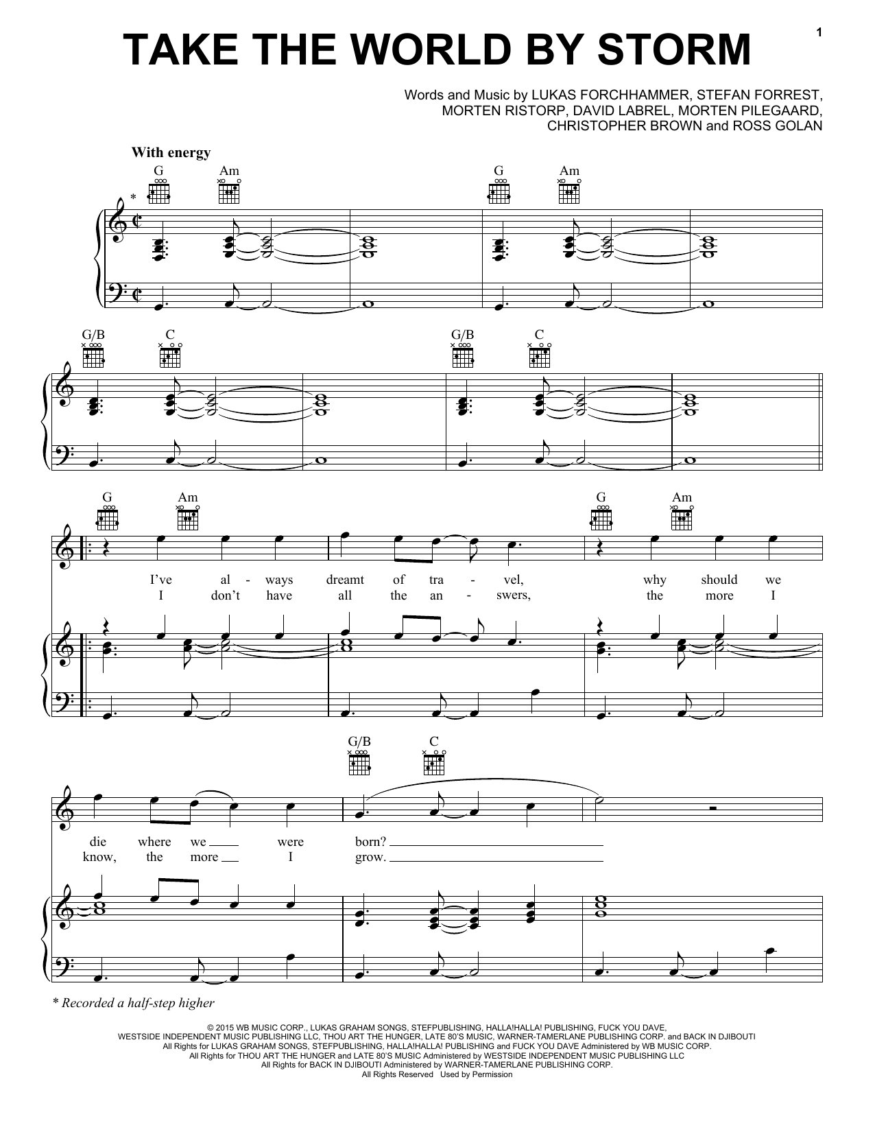 Download Lukas Graham Take The World By Storm Sheet Music and learn how to play Piano, Vocal & Guitar (Right-Hand Melody) PDF digital score in minutes