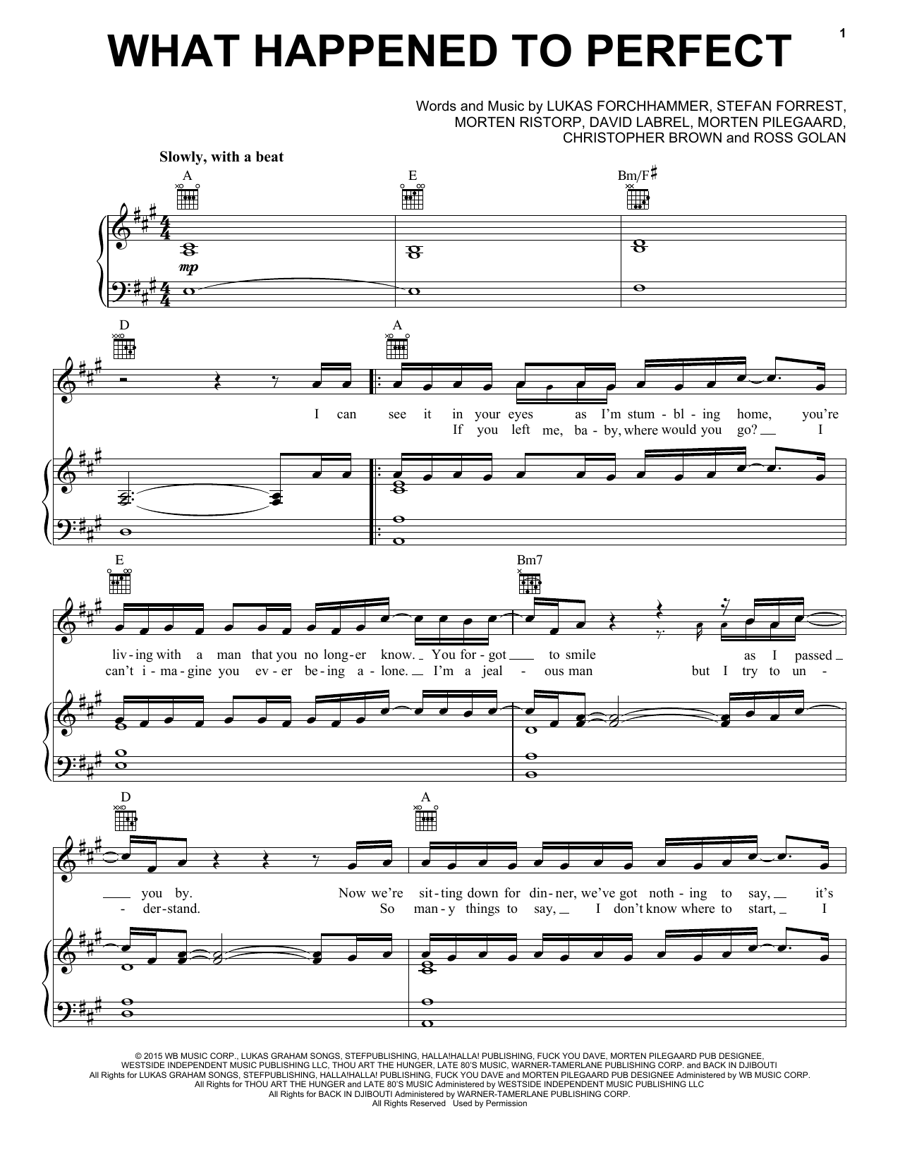 Download Lukas Graham What Happened To Perfect Sheet Music and learn how to play Piano, Vocal & Guitar (Right-Hand Melody) PDF digital score in minutes