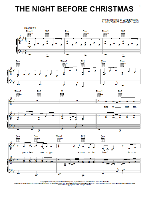 Download Luke Brown The Night Before Christmas Sheet Music and learn how to play Piano, Vocal & Guitar (Right-Hand Melody) PDF digital score in minutes