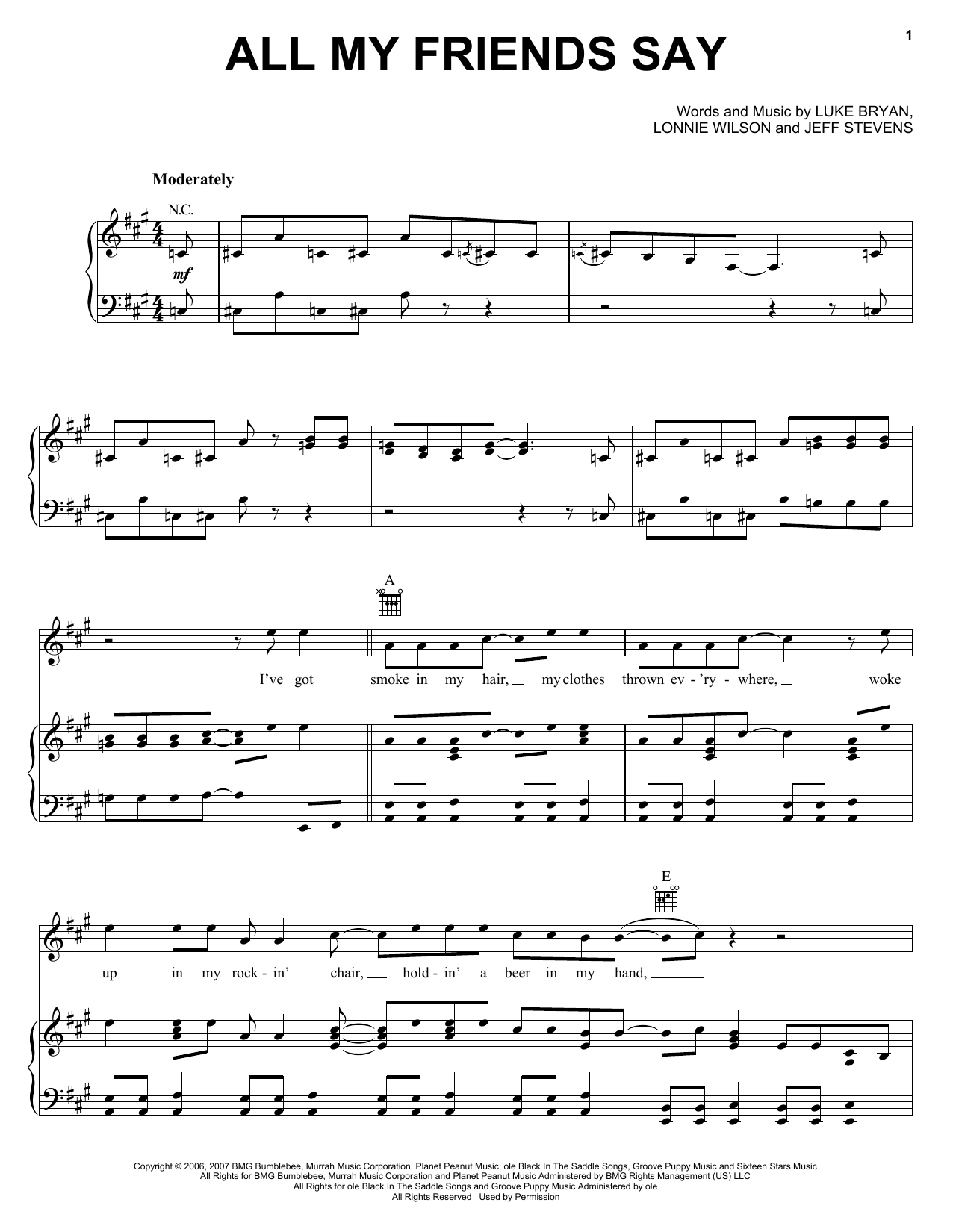 Download Luke Bryan All My Friends Say Sheet Music and learn how to play Piano, Vocal & Guitar Chords (Right-Hand Melody) PDF digital score in minutes