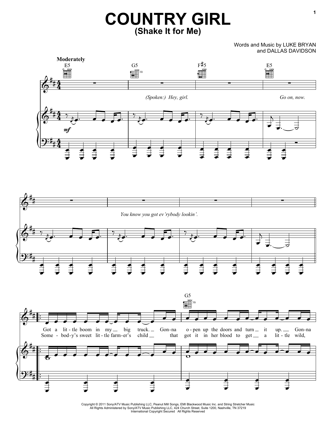 Download Luke Bryan Country Girl (Shake It For Me) Sheet Music and learn how to play Guitar Tab Play-Along PDF digital score in minutes