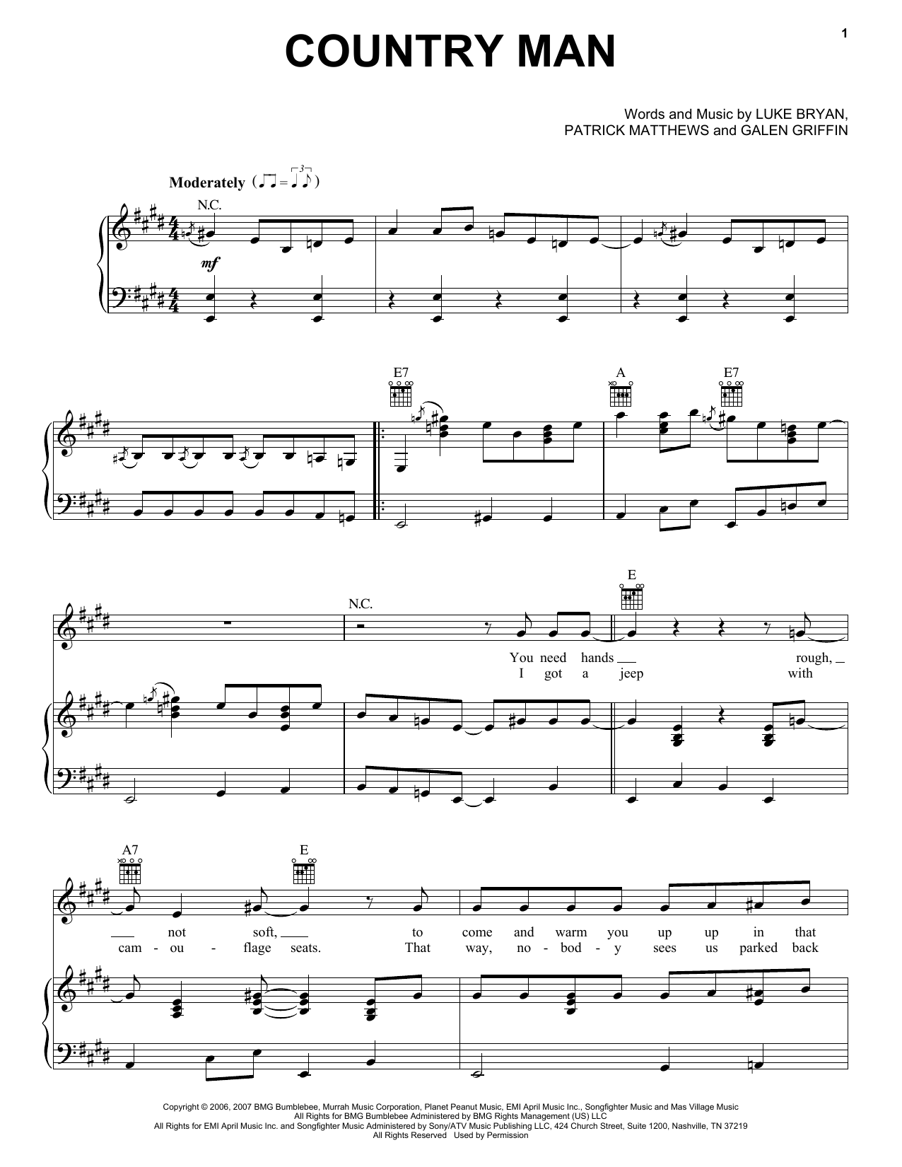 Download Luke Bryan Country Man Sheet Music and learn how to play Piano, Vocal & Guitar (Right-Hand Melody) PDF digital score in minutes