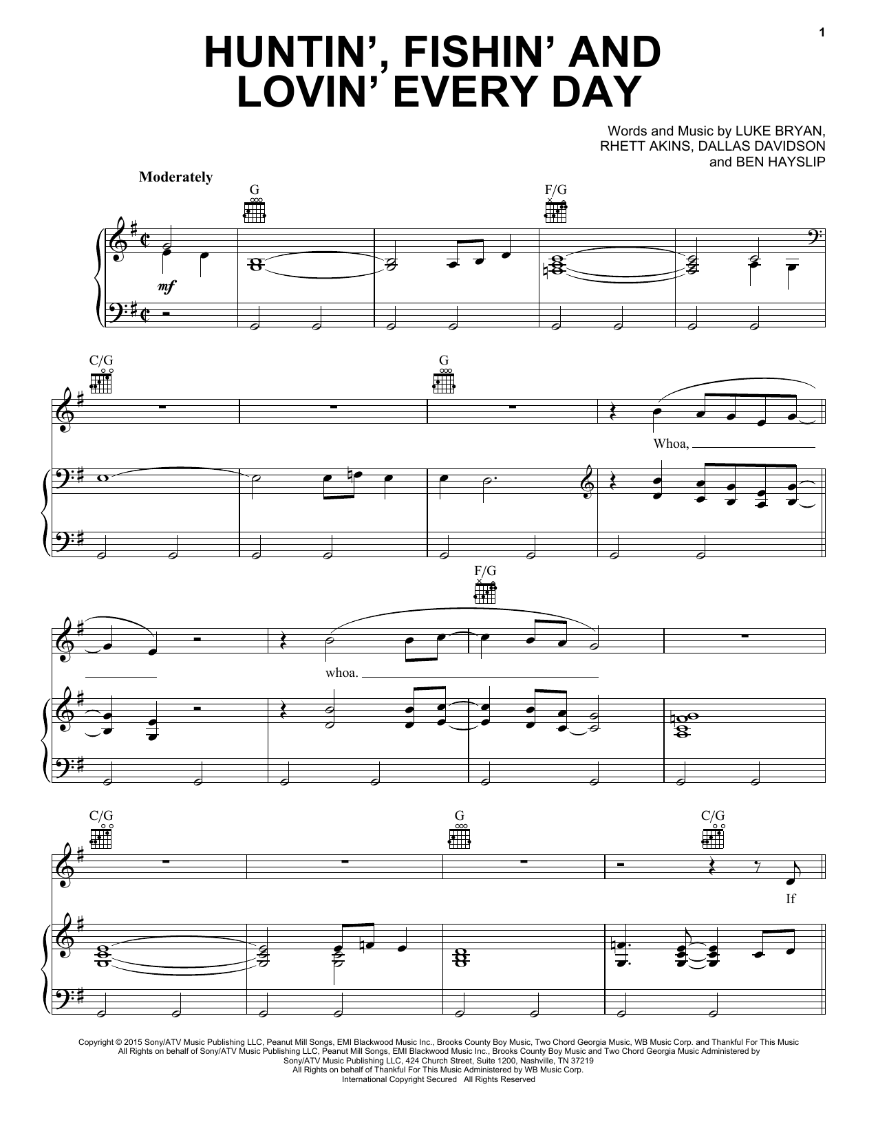 Download Luke Bryan Huntin', Fishin' And Lovin' Every Day Sheet Music and learn how to play Easy Piano PDF digital score in minutes
